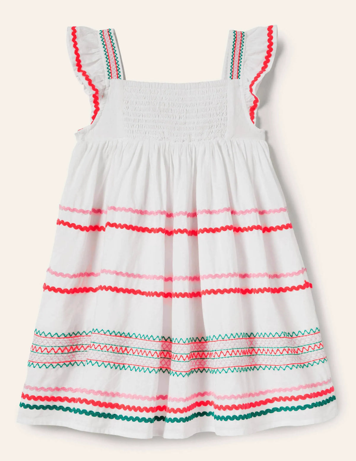 Embroidered Smock Dress-White