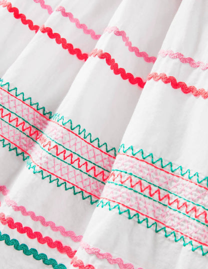 Embroidered Smock Dress-White