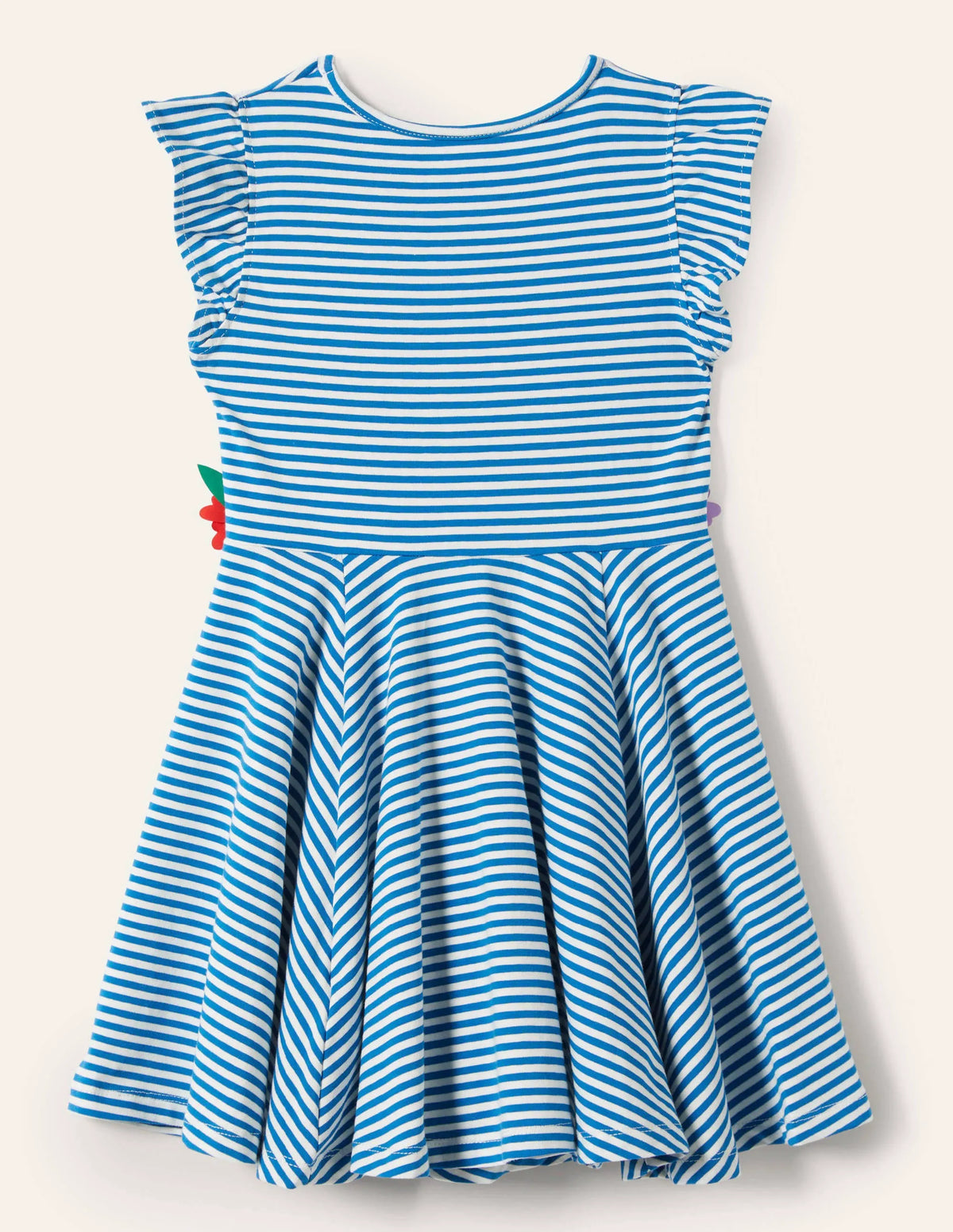 Frill Sleeve Twirly Dress-Bright Marina Blue/Ivory