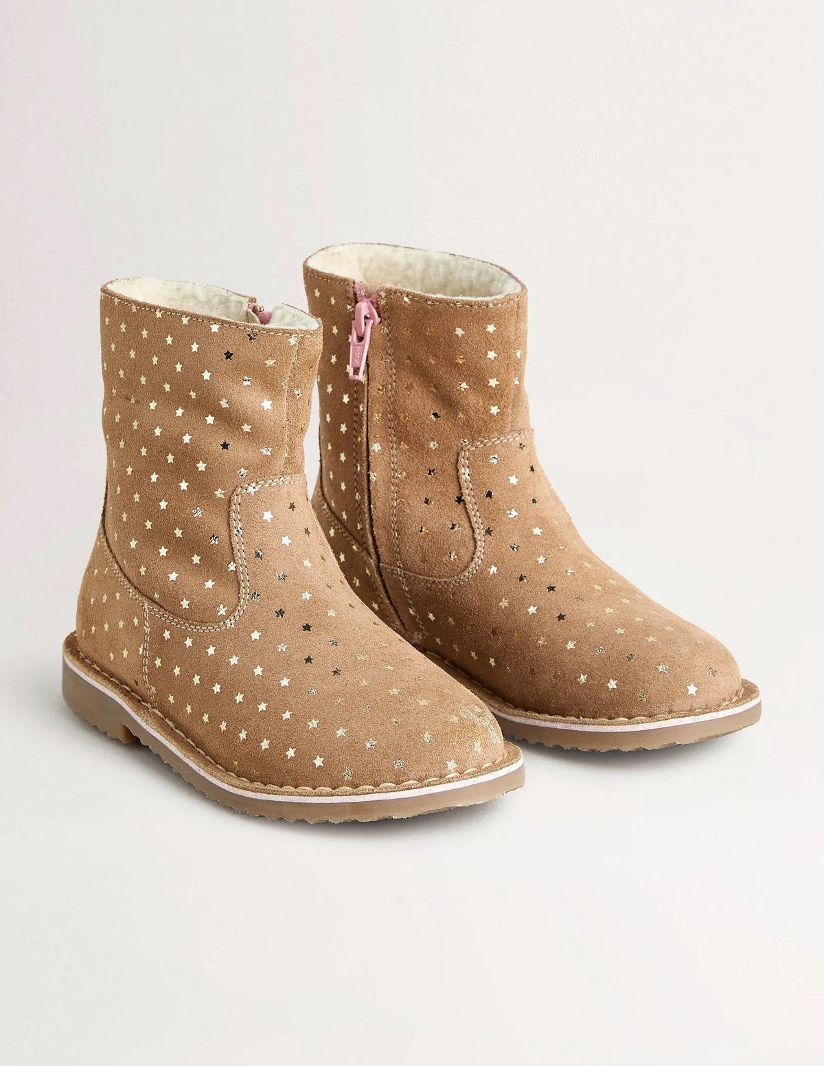 Cosy Short Leather Boots-Taupe Star