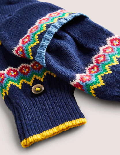 Fair Isle Mittens-Navy