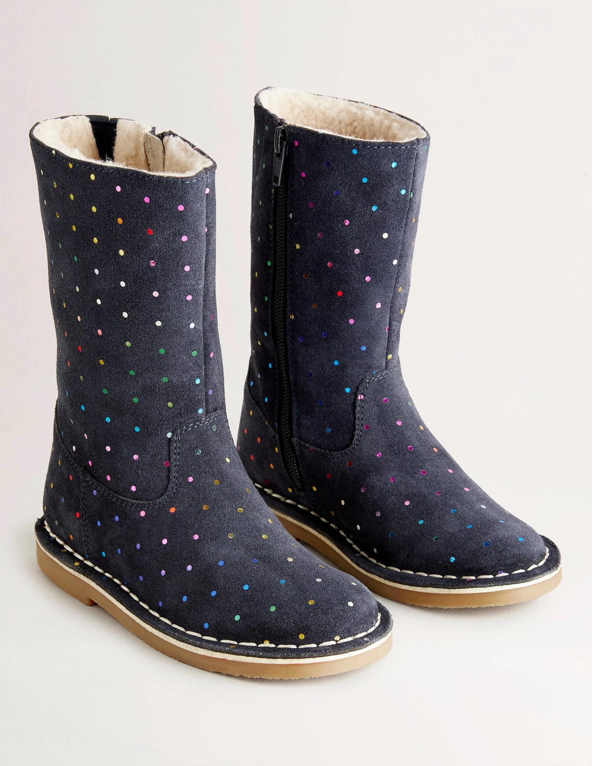 Navy Spots Tall Suede Boots-College Navy Multi Spot