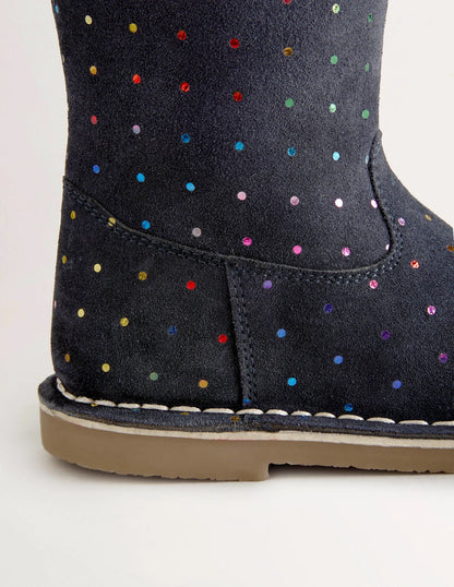 Navy Spots Tall Suede Boots-College Navy Multi Spot