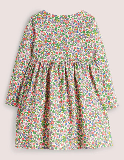 Long Sleeve Fun Jersey Dress-Ivory/Aster Purple Floral