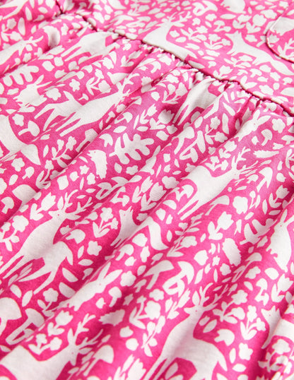 Long Sleeve Fun Jersey Dress-Pink Woodland Toile