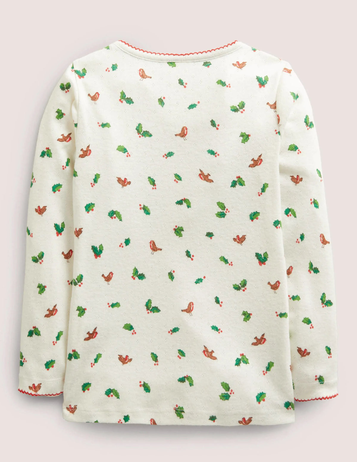 Supersoft Pointelle T-shirt-Ivory Festive Robins