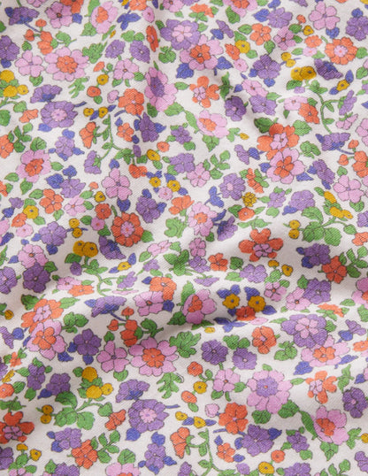 Roll Neck Supersoft T-shirt-Ivory/Aster Purple Floral