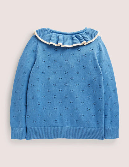 Collared Pointelle Cardigan-Elizabethan Blue