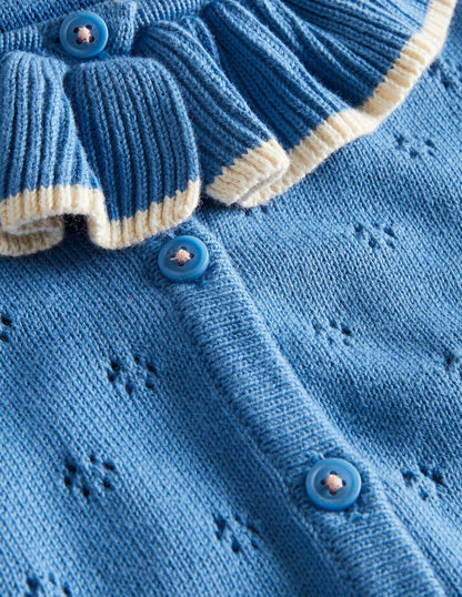 Collared Pointelle Cardigan-Elizabethan Blue
