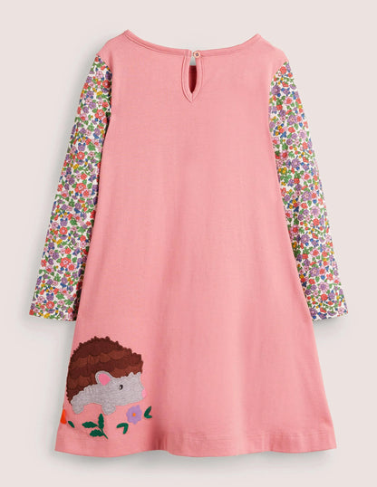Big Appliqué Dress-Pink Hedgehogs