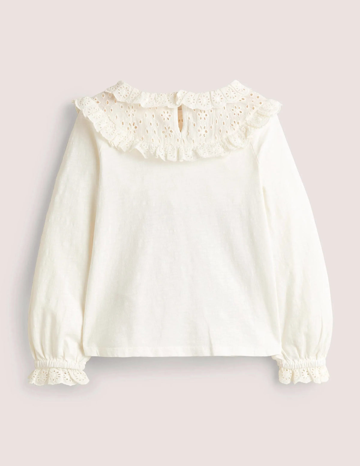 Frill Broderie Jersey Top-Ivory
