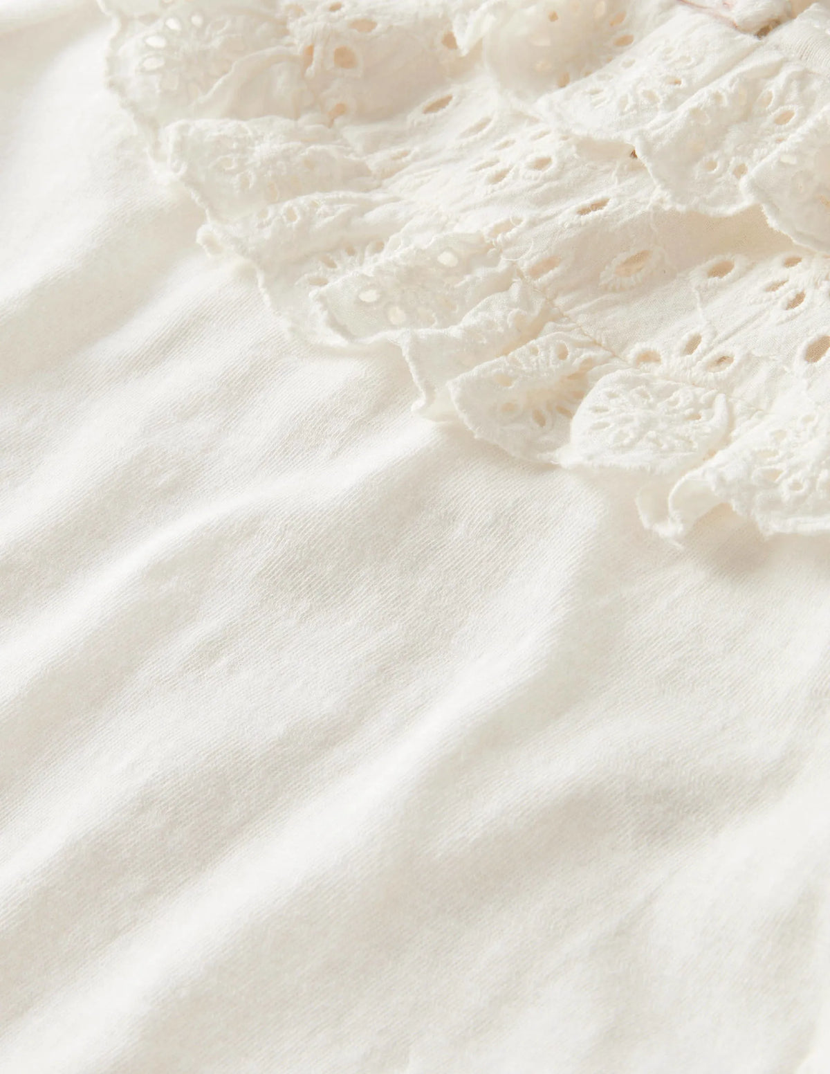 Frill Broderie Jersey Top-Ivory