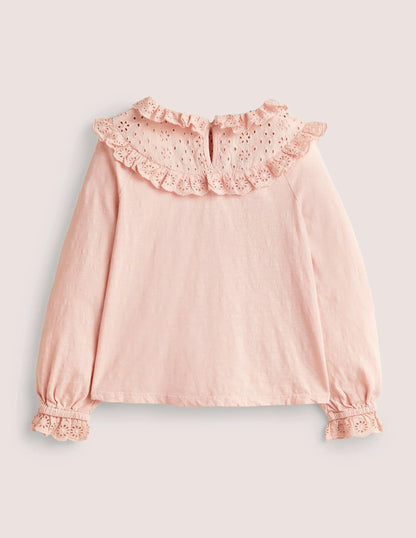 Frill Broderie Jersey Top-Provence Dusty Pink