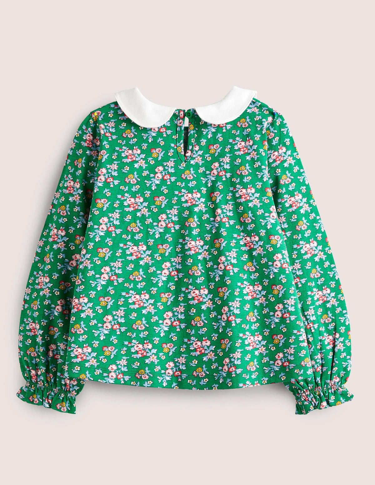 Collared Jersey Top-Shady Green Flower Bouquet