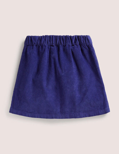 Cord Button Through Skirt-Starboard Blue