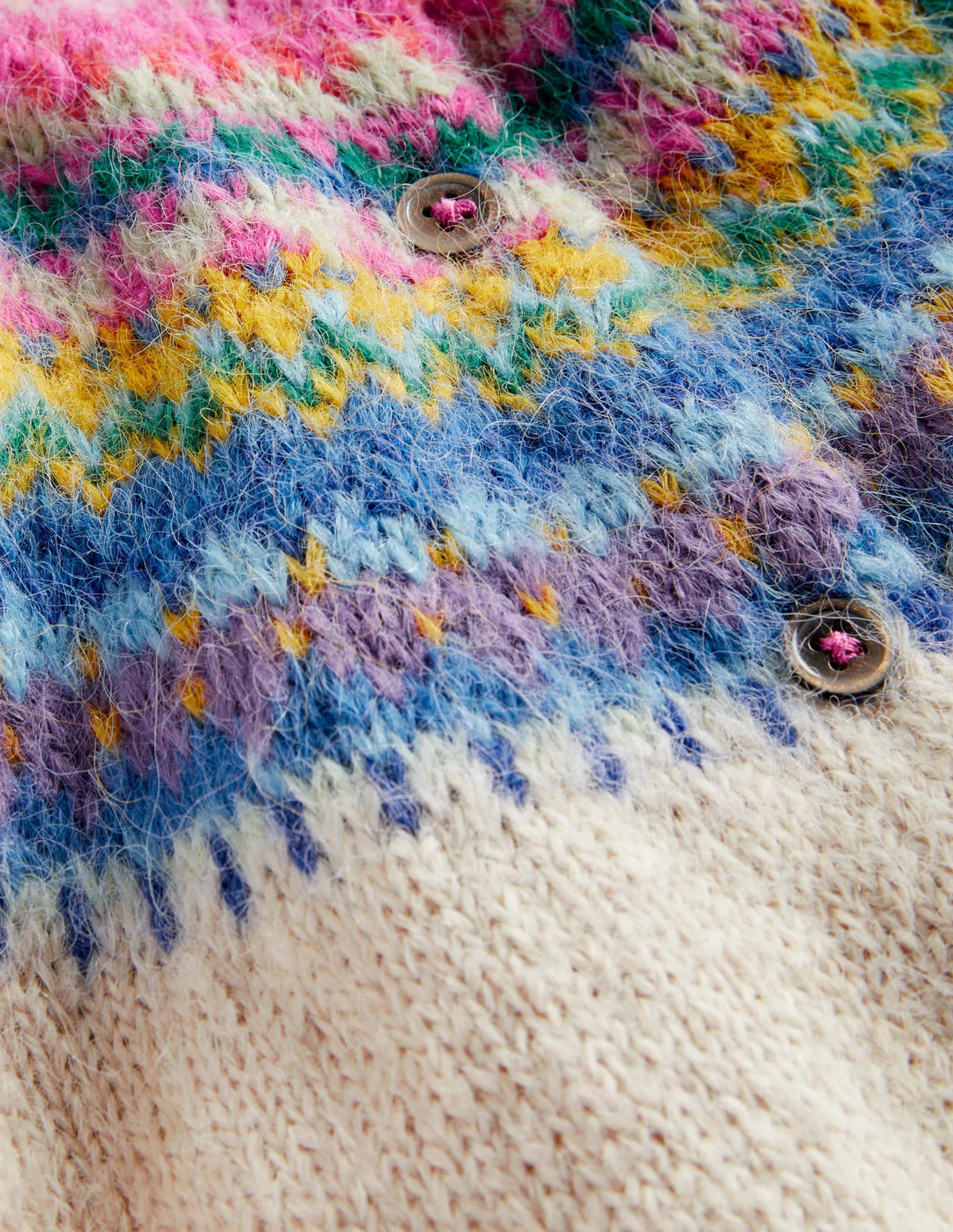 Fair Isle Yoke Cardigan-Ecru Marl Multi Yoke