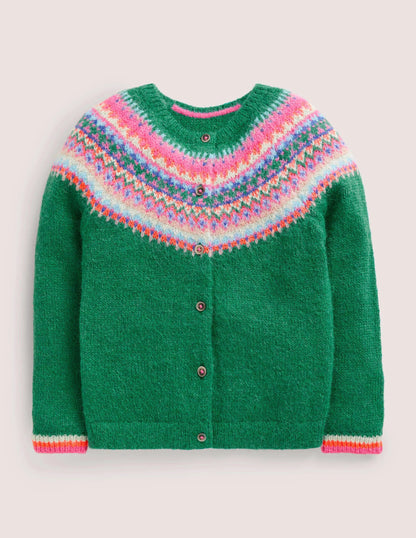 Green Fair Isle Yoke Cardigan-Green Pepper Multi Yoke