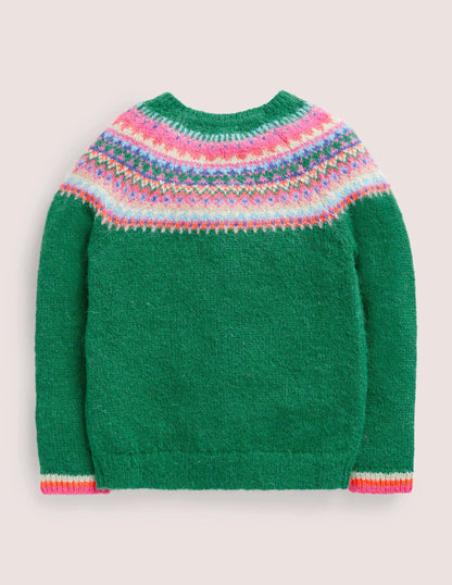 Green Fair Isle Yoke Cardigan-Green Pepper Multi Yoke