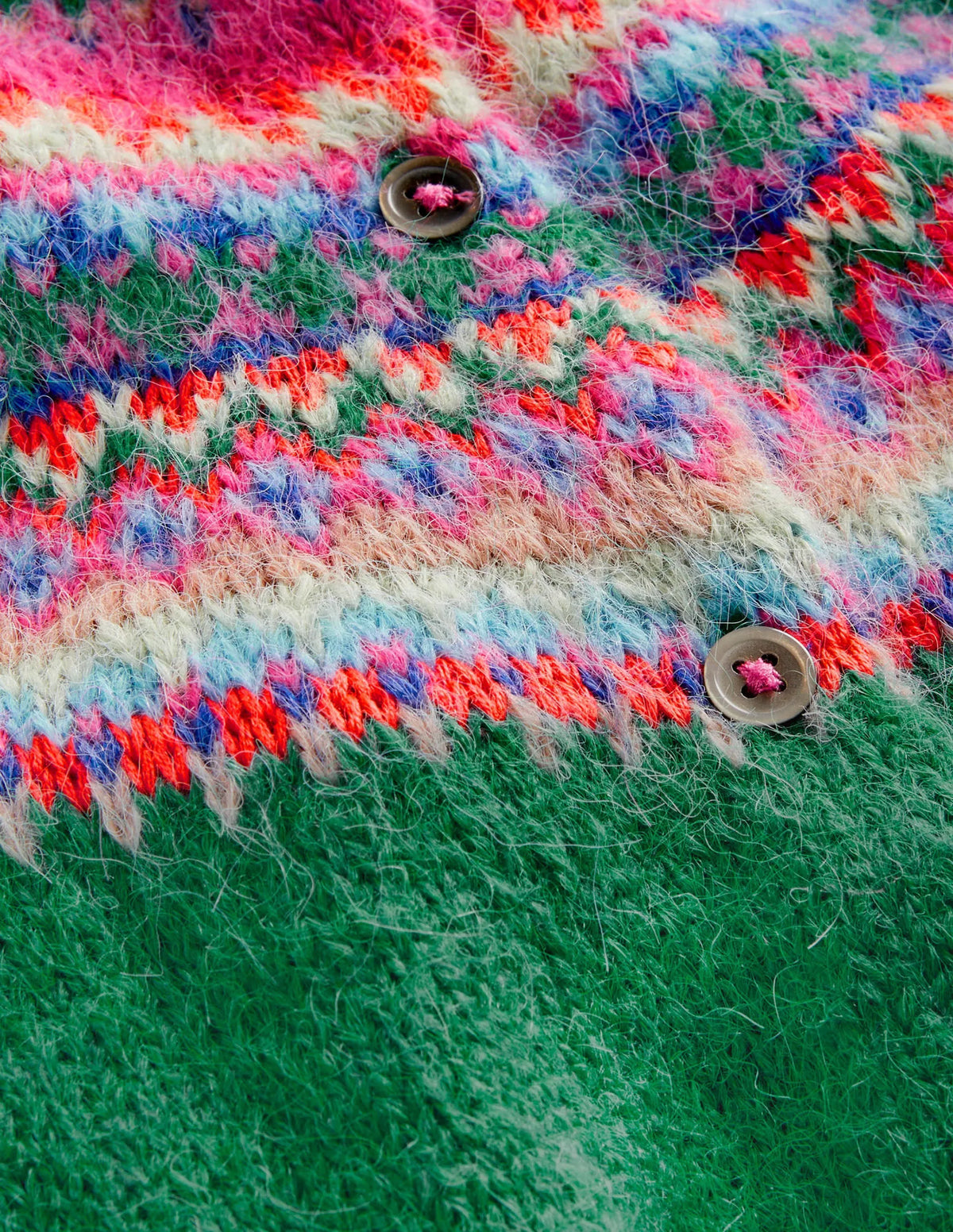 Green Fair Isle Yoke Cardigan-Green Pepper Multi Yoke