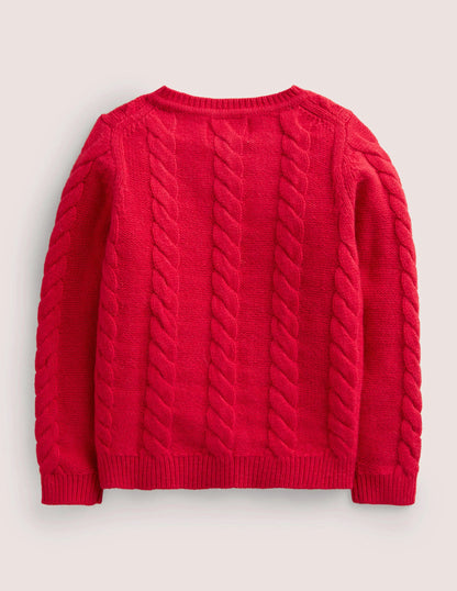 Cable Cardigan-Rockabilly Red Embroidery