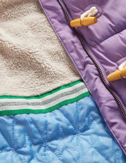 Purple Star Fleece-Lined Hooded Puffer Jacket-Aster Purple Star
