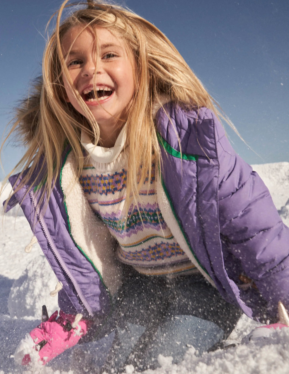 Purple Star Fleece-Lined Hooded Puffer Jacket-Aster Purple Star