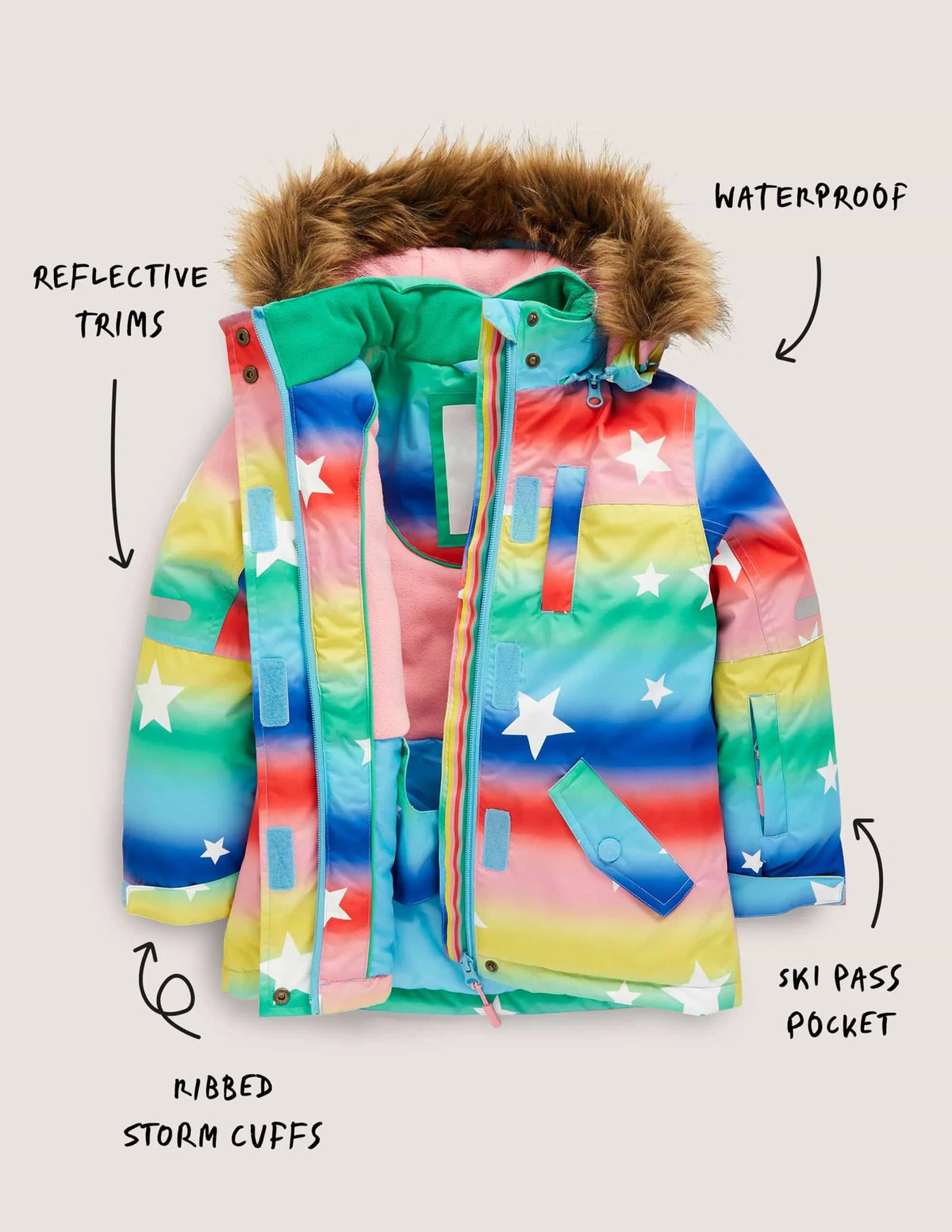 Rainbow Star Print Hooded Waterproof Jacket-Ombre Rainbow Star