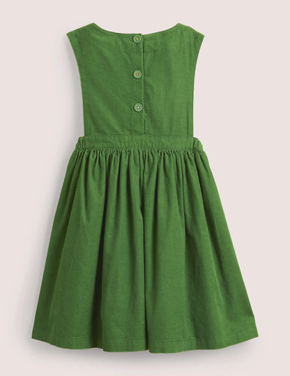 Appliqué Pinafore Dress-Olive Green Owls