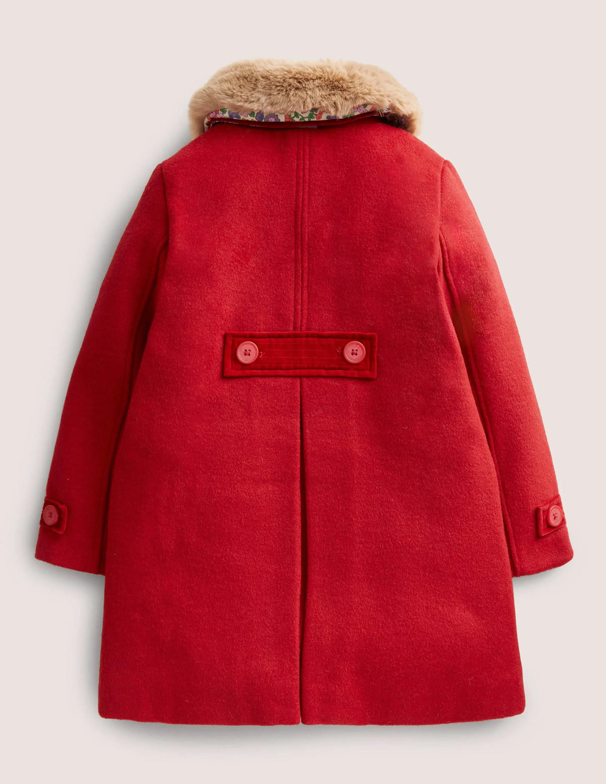 Red Fur Collar Wool Coat-Cranberry Red