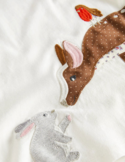 Pretty Appliqué T-Shirt-Ivory Woodland Animals