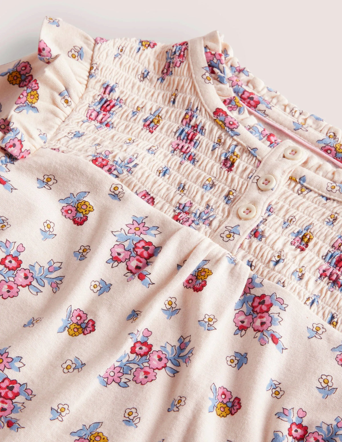 Smocked Placket Top-Vanilla Pod Flower Bouquet