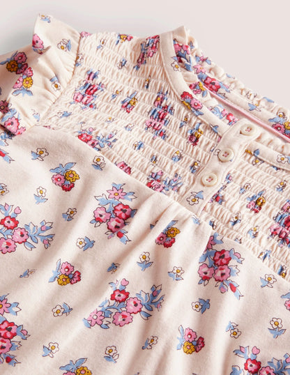 Smocked Placket Top-Vanilla Pod Flower Bouquet