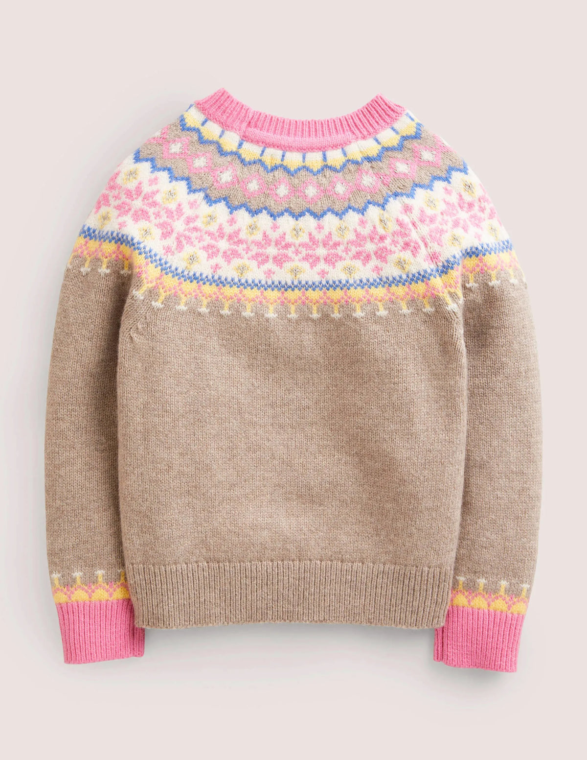 Fun Fair Isle yoke Jumper-Oatmeal Marl Fair Isle