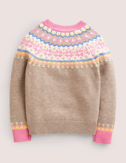 Fun Fair Isle yoke Jumper-Oatmeal Marl Fair Isle