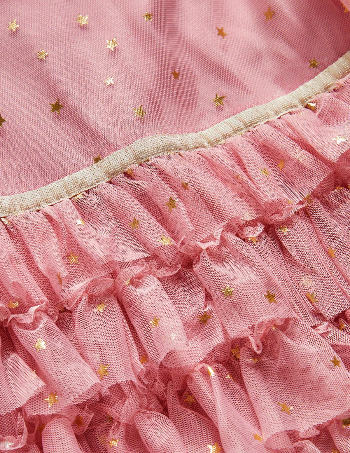 Pink Gold Star Print Ruffle Tulle Party Dress-Cameo Pink