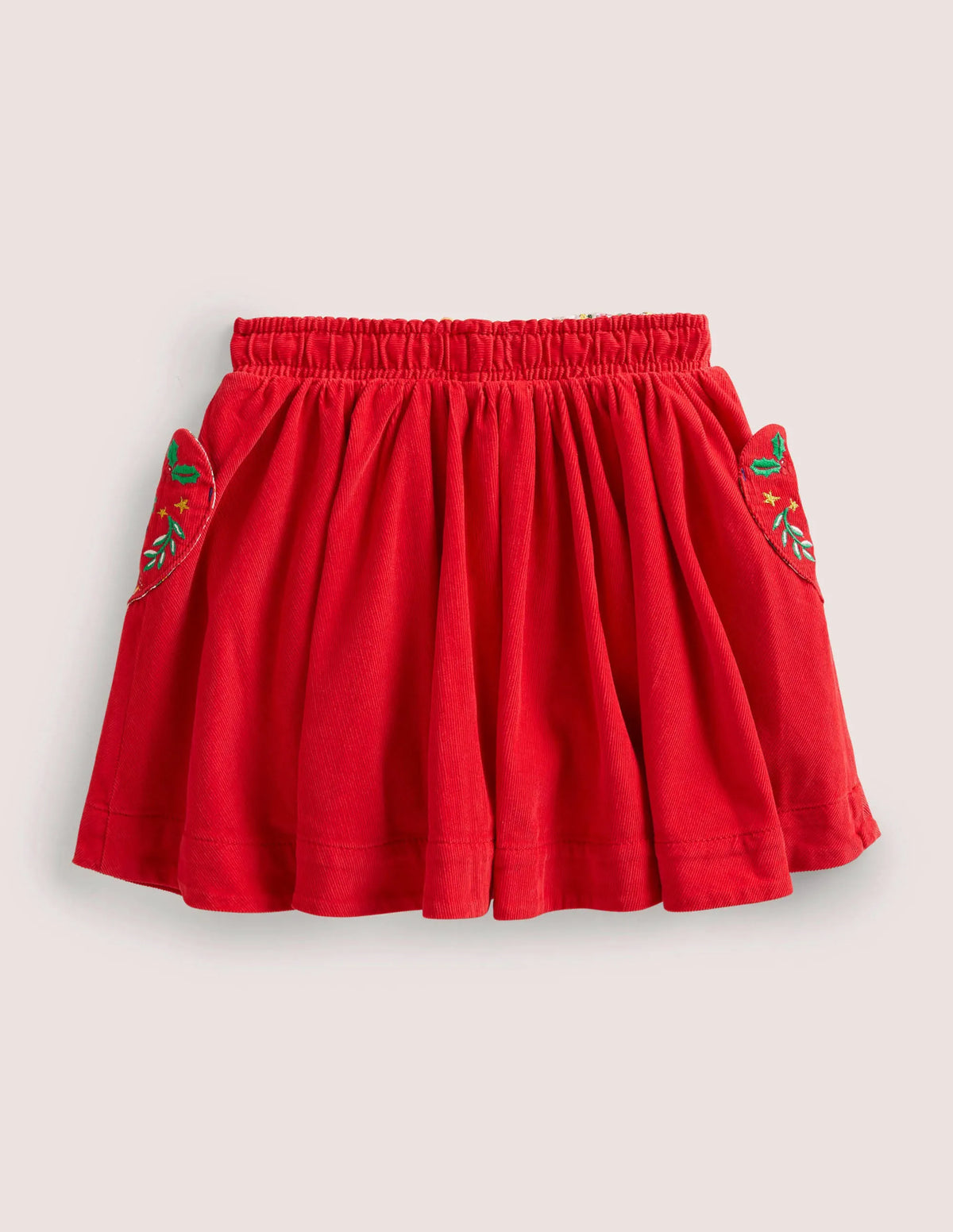 Embroidered Woven Twirly Skirt-Rockabilly Red Embroidery