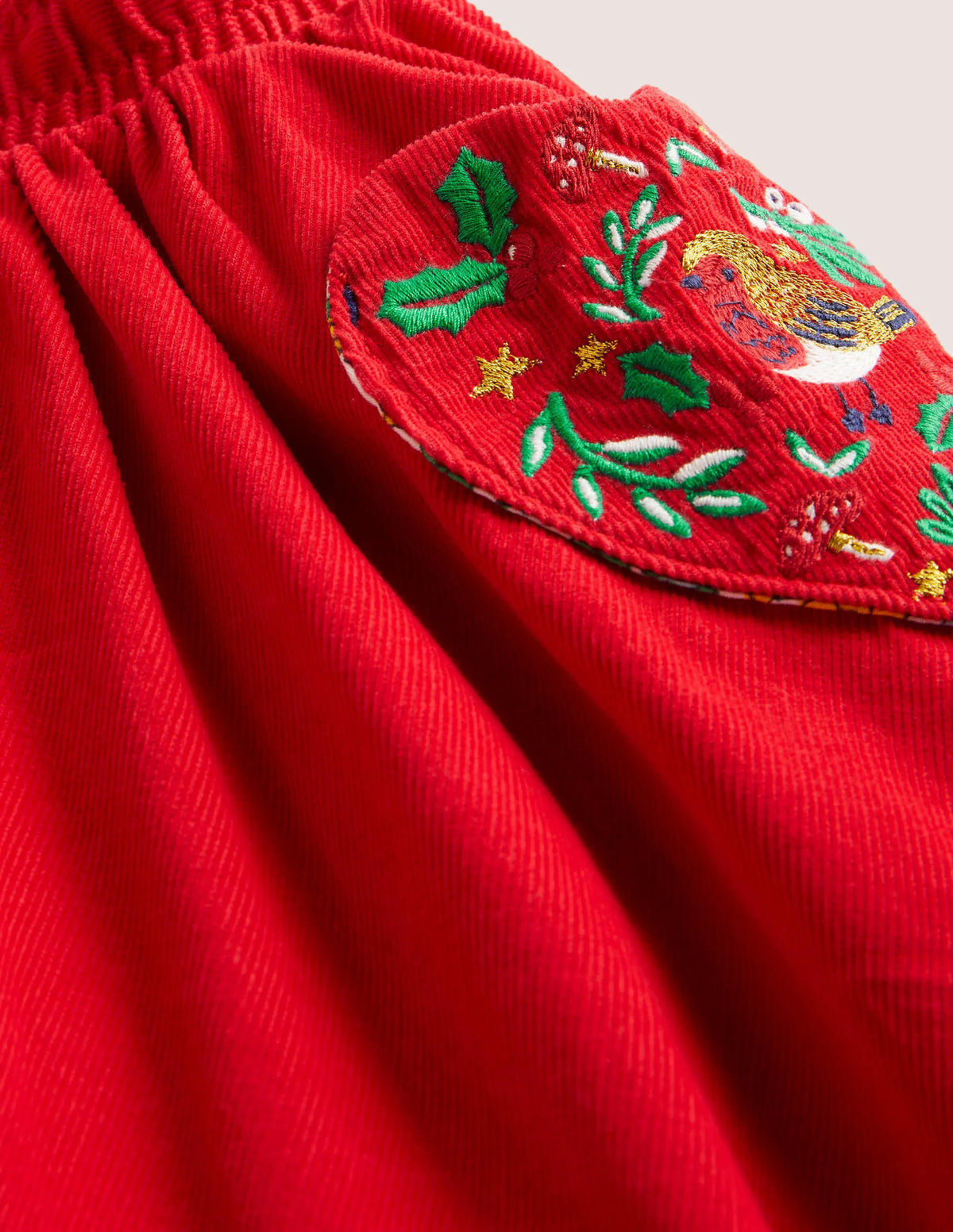 Embroidered Woven Twirly Skirt-Rockabilly Red Embroidery