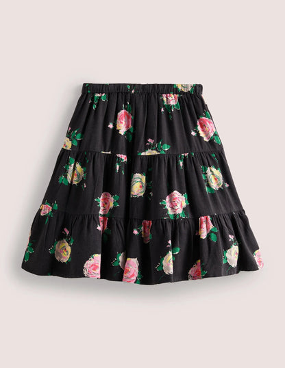 Printed Twirly Midi Skirt-Smoke Grey Floral