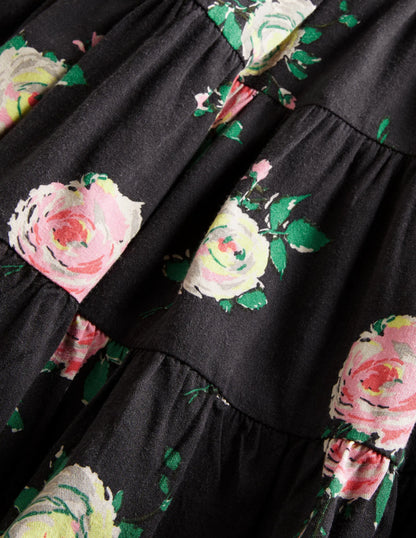 Printed Twirly Midi Skirt-Smoke Grey Floral