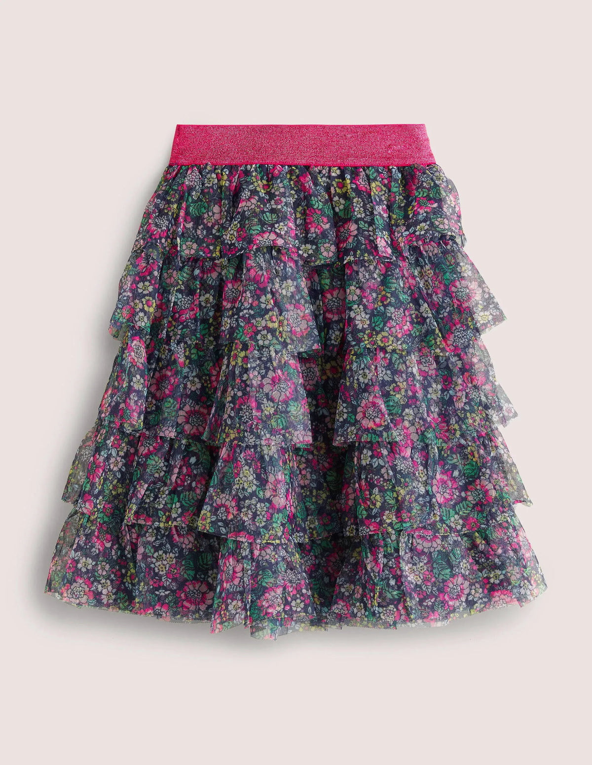 Tulle Midi Skirt-Starboard Blue Vintage Floral