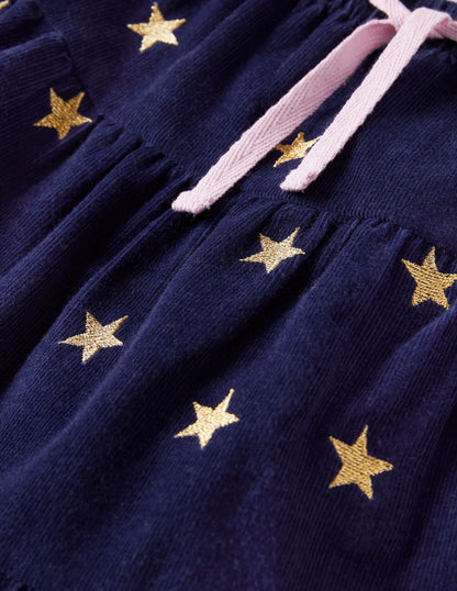 Embroidered Twirly Midi Skirt-College Navy Stars
