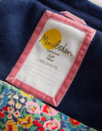 Navy Floral Hearts Embroidered Wool Coat-College Navy Folk Embroidery