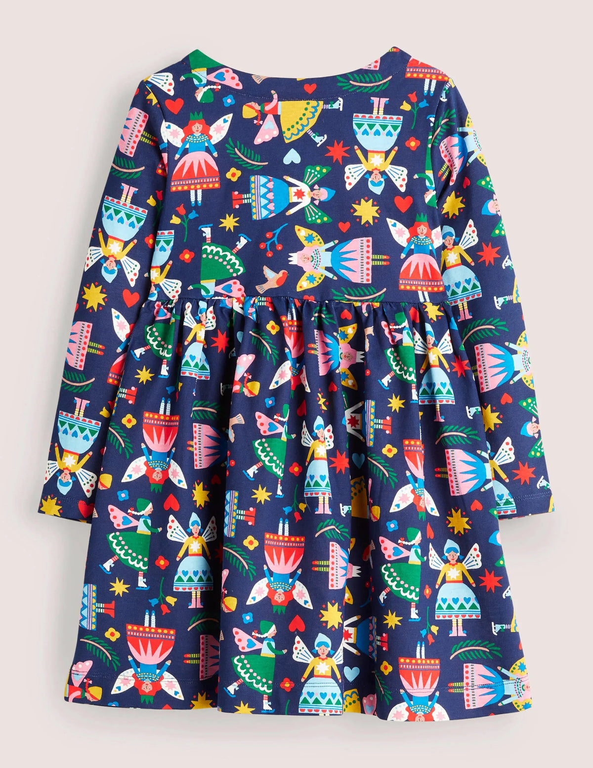 Long Sleeve Fun Jersey Dress-College Navy Folk Fairies