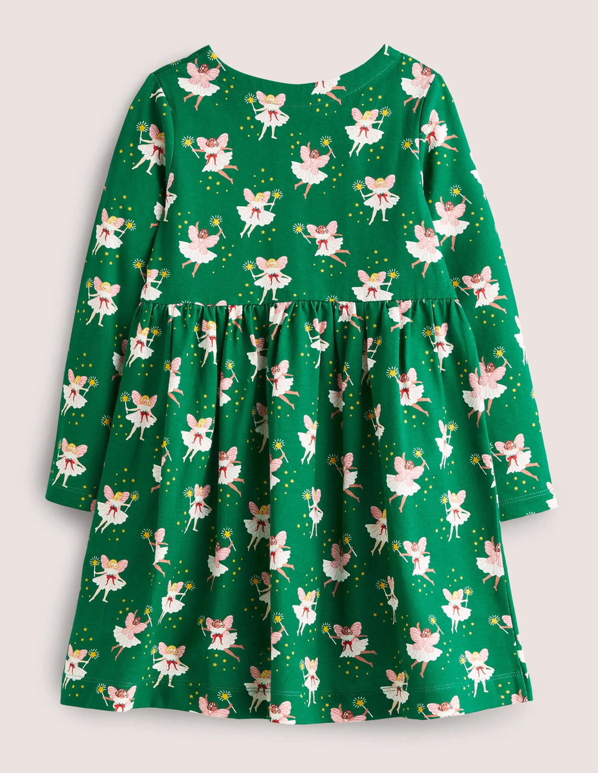 Long Sleeve Fun Jersey Dress-Shady Glade Green Fairies