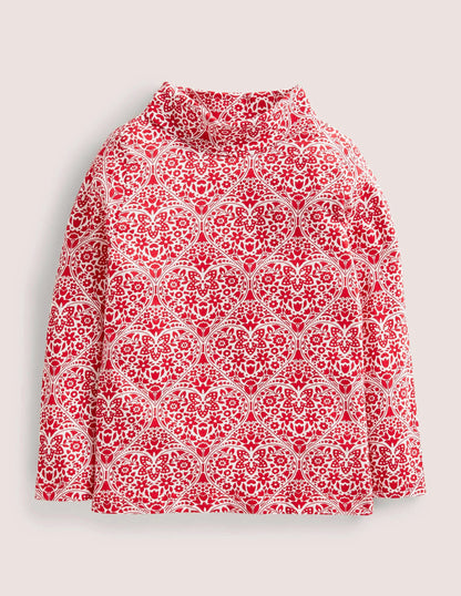 Roll Neck Supersoft T-shirt-Rockabilly Red Folk Hearts