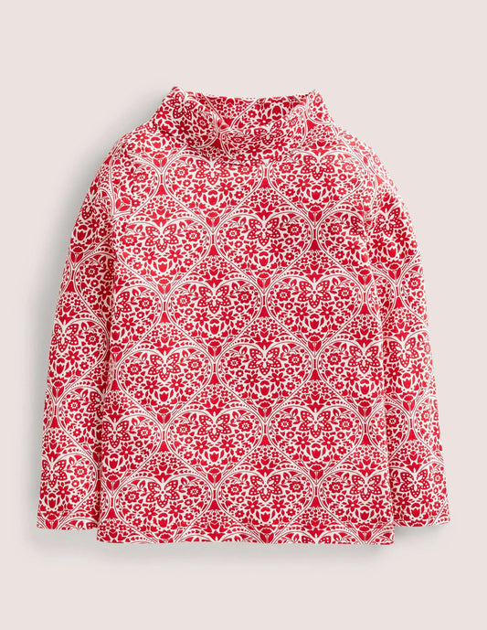 Roll Neck Supersoft T-shirt-Rockabilly Red Folk Hearts