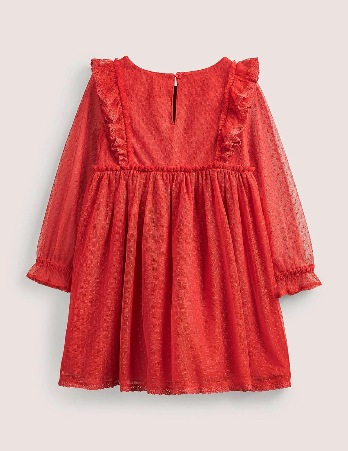 Long Sleeve Tulle Dress-Rockabilly Red Flowers