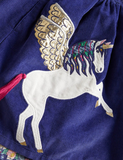 Cord Appliqué Skirt-Starboard Blue Unicorns
