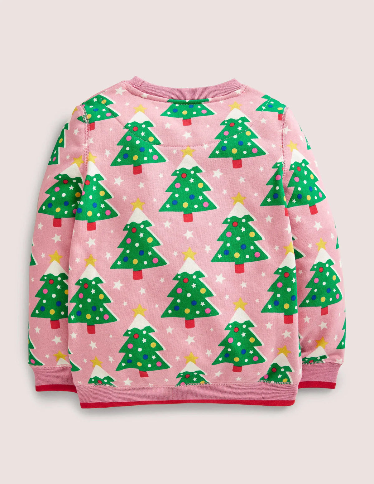 Festive Printed Crew Neck-Formica Pink Christmas Trees