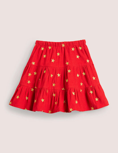 Embroidered Twirly Midi Skirt-Rockabilly Red